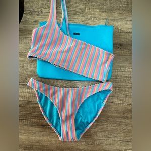 Triangl one shoulder striped bikini